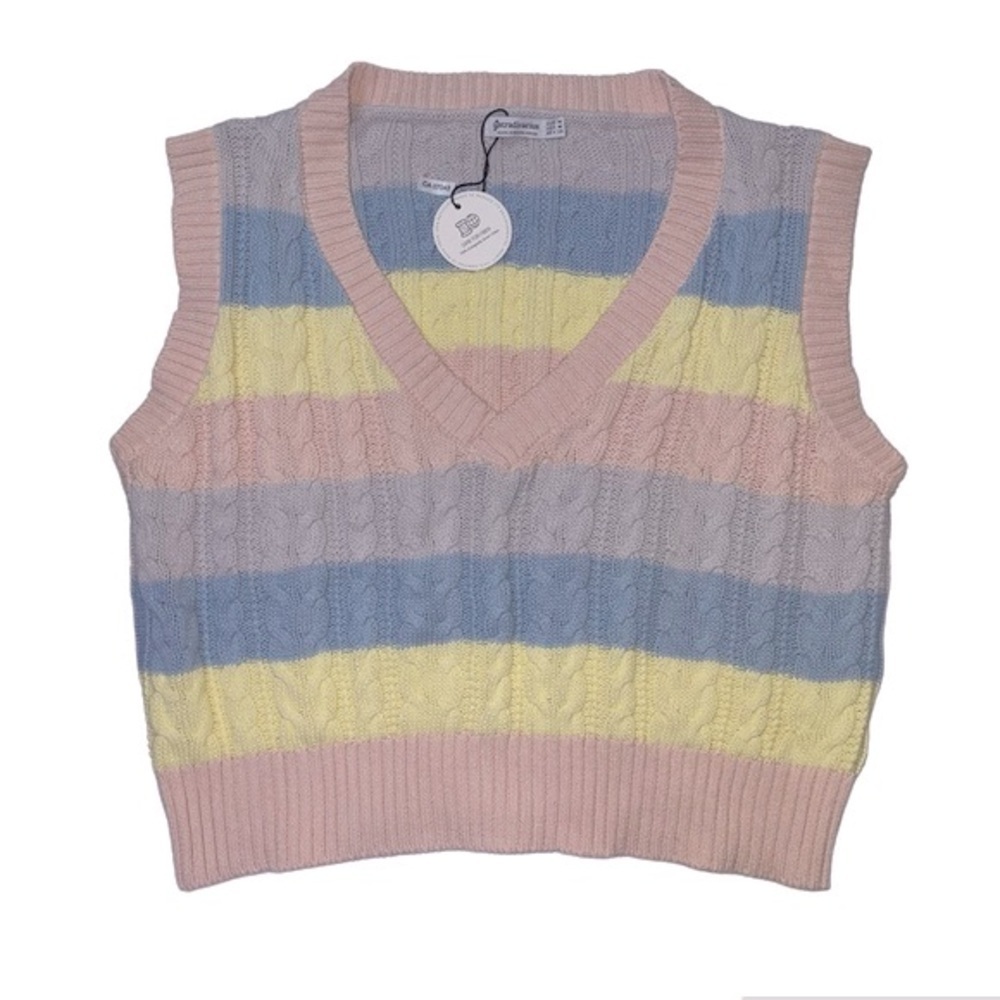 NEW Stradivarius Rainbow Fisherman Cable Knit Sweater Vest US M